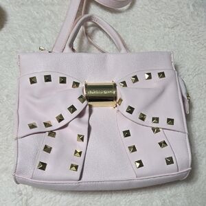 Betsey Johnson Pink and Gold Crossbody Bag with Bow Design